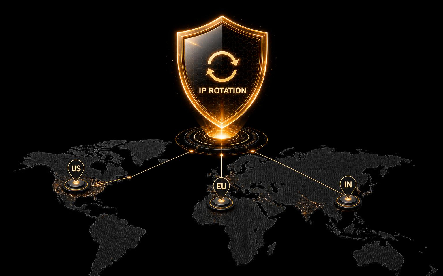 Shield over a world map representing anonymous rotating proxies