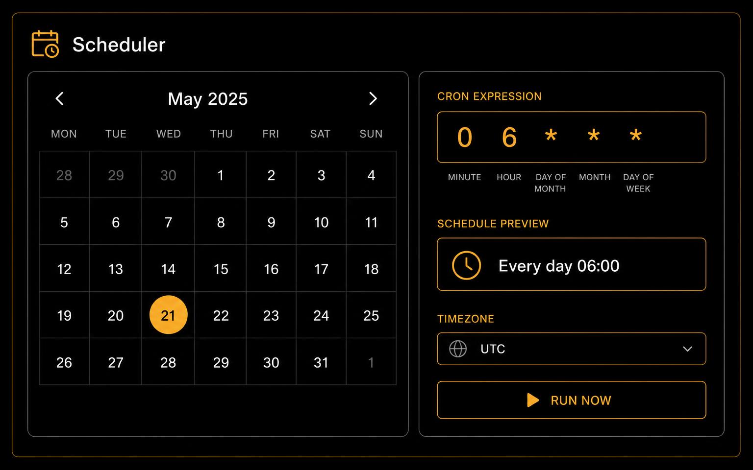 Calendar and clock representing scheduled scraping jobs