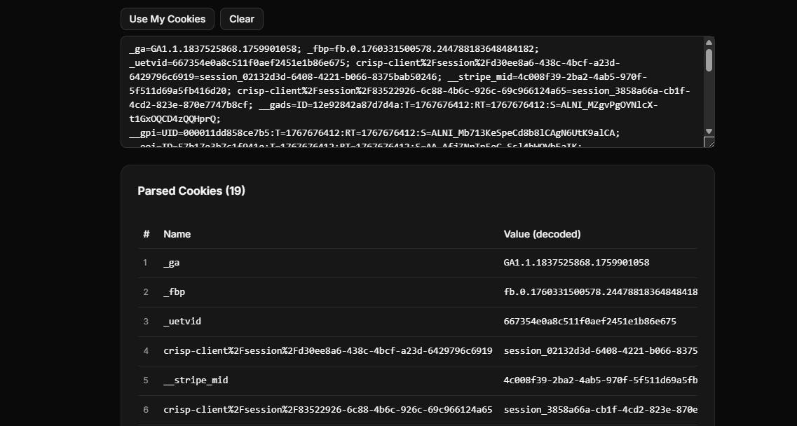 Cookie Parser Result Example
